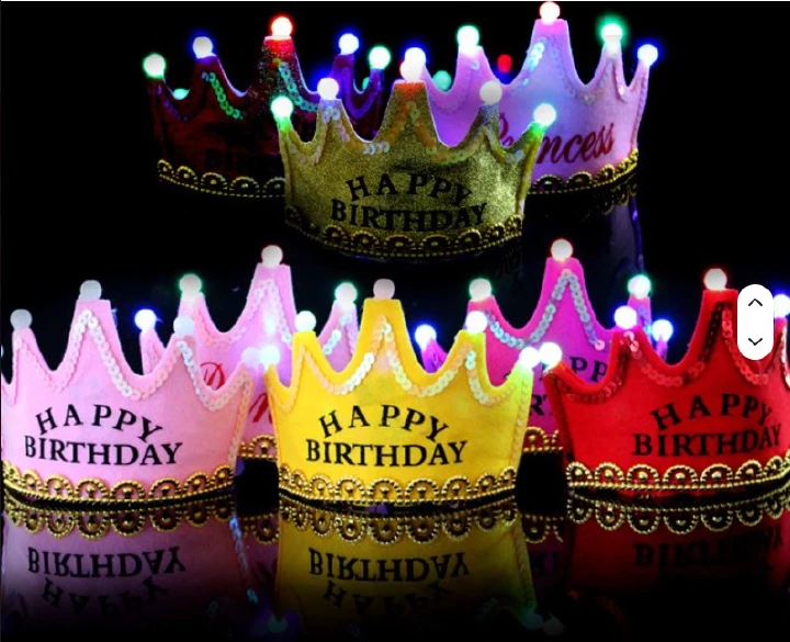 Light-Up Happy Birthday Tiara Headband LED Luminous Birthday Crown Queen King Hat Flashing LED Party Headband Costume Accessory for Birthday Celebration Party Wear for Girls & Boys