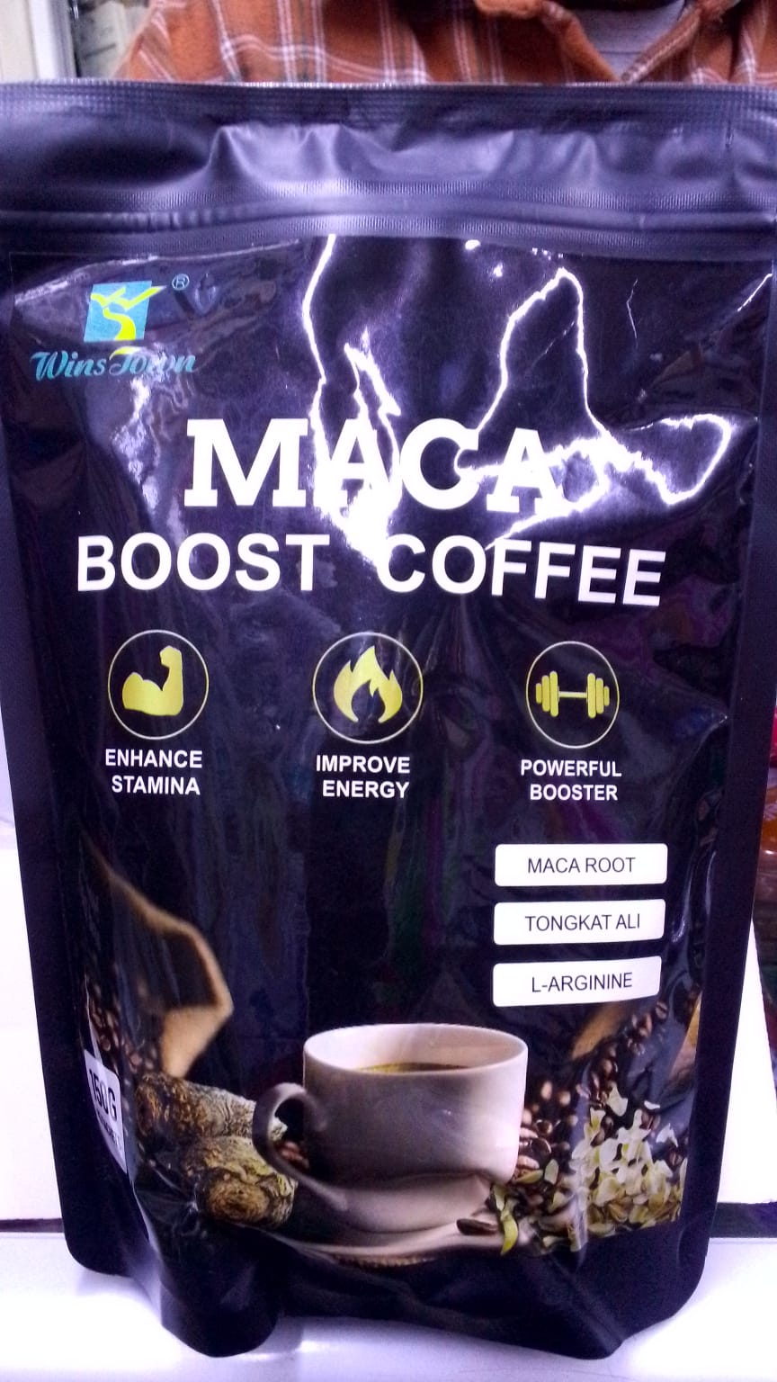 Wins Town Maca Boost Coffee Herbal Instant Energy Drink Supplement for Men Stamina & Vitality Support with Maca Root Tongkat Ali & L-Arginine Sachet Coffee Blend