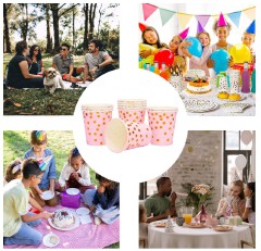 Paper Party Cups Set Disposable Hot & Cold Drink Cups Colorful Party Cups for Coffee Tea Juice Water Birthday Party School Events Picnic & Special Occasions Tableware Set (Sold Per Set)