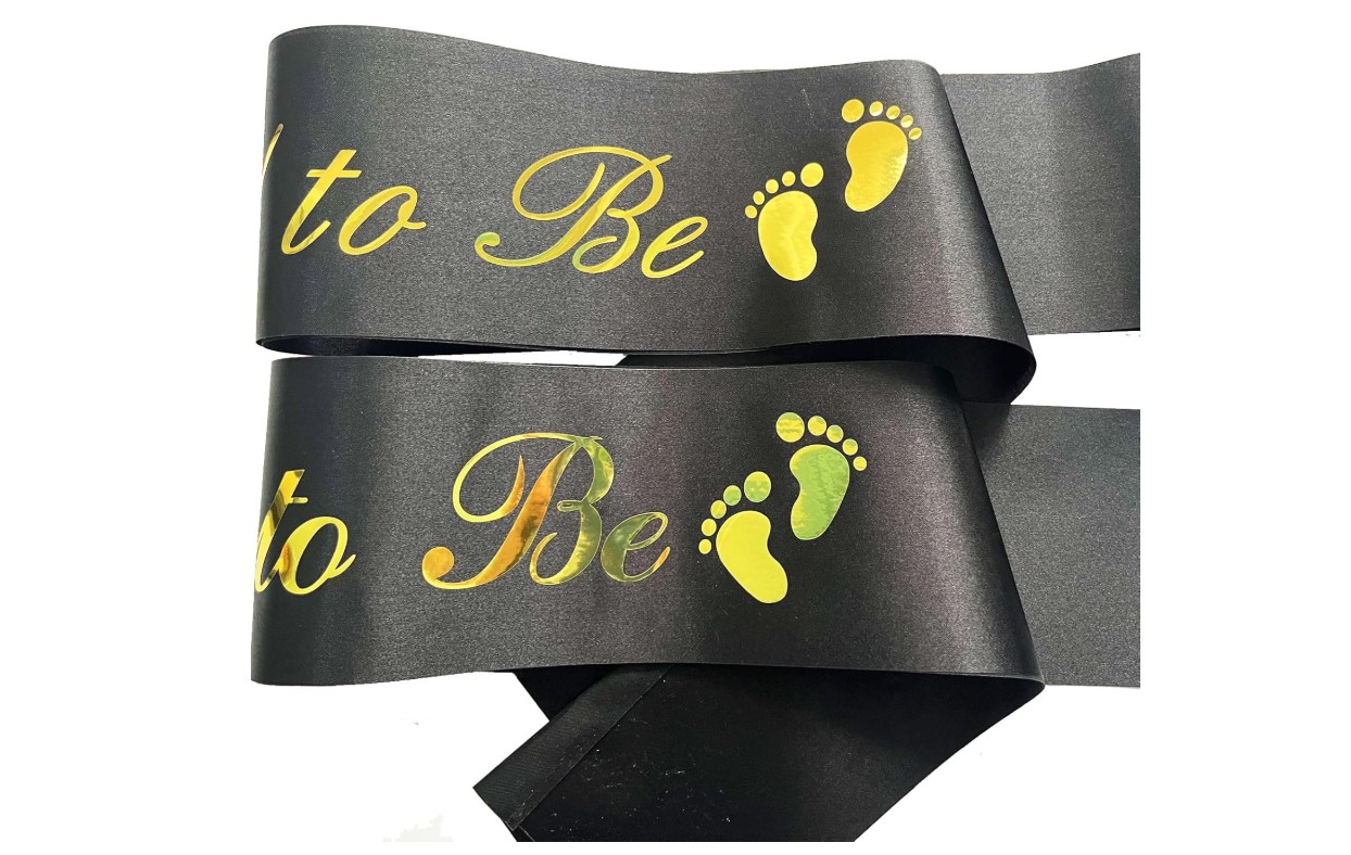 Mom To Be Sash Cotton Baby Shower Sash White Black & Gold Pregnancy Celebration Party Sash for Baby Shower Decoration Adjustable Maternity Event Accessory for Expectant Mother Photoshoot