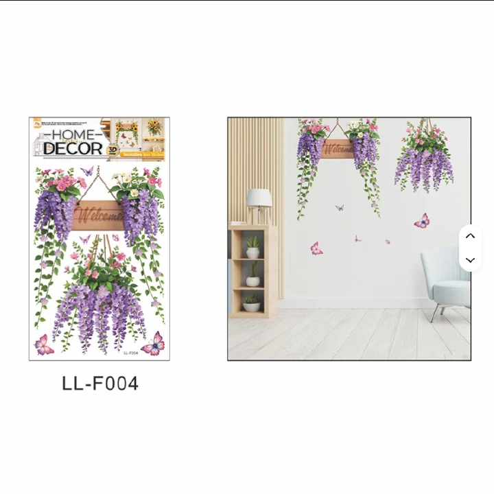 Floral and Butterfly 3D Wall Sticker Set PVC Decorative Peel & Stick Flower and Butterfly Design Wall Art Removable Home Room Decoration Living Room Bedroom Nursery DIY Wall Décor Stickers