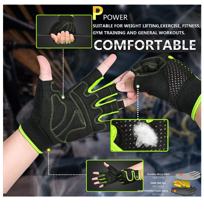 Padded Workout Gloves Gym Training Gloves Fitness Gloves with Wrist Support Anti-Slip Grip Breathable Weightlifting Gloves for Gym Cycling Fitness & Strength Training ( MOREOK)