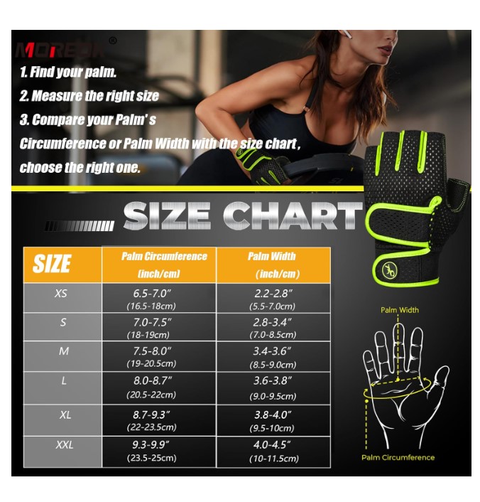 Padded Workout Gloves Gym Training Gloves Fitness Gloves with Wrist Support Anti-Slip Grip Breathable Weightlifting Gloves for Gym Cycling Fitness & Strength Training ( MOREOK)