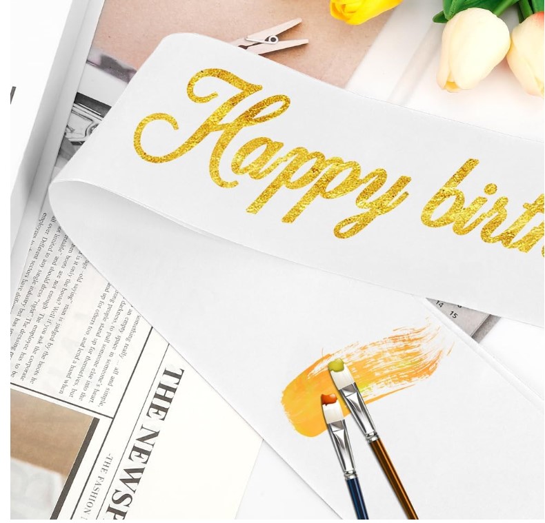 Happy Birthday Party Sash White Black & Gold Celebration Birthday Sash Adjustable Party Accessory Birthday Girl/Boy Decoration Sash for Birthday Photoshoot & Events