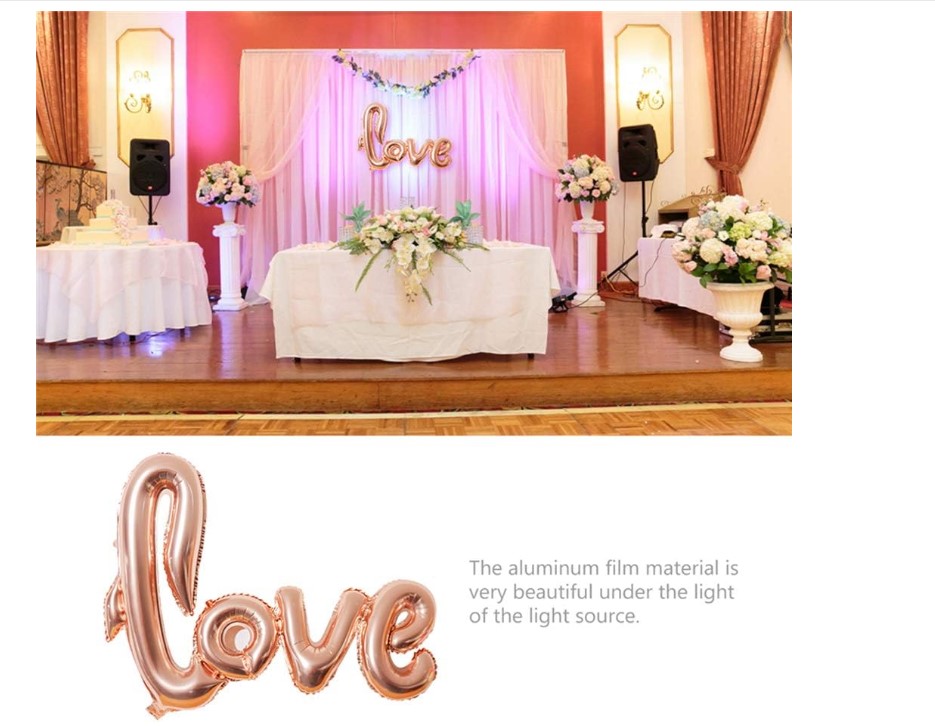 Love Foil Balloon Romantic Cursive Letter Balloon for Weddings Anniversaries Valentine's Day Engagement Parties Reusable Metallic Decoration