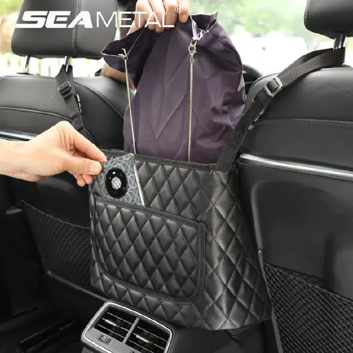 High-Quality PU Leather Car Seat Gap Organizer | Car Between Seat Storage Box | Multi-Pocket Console Organizer | Phone, Wallet & Cup Holder | Universal Auto Interior Accessory