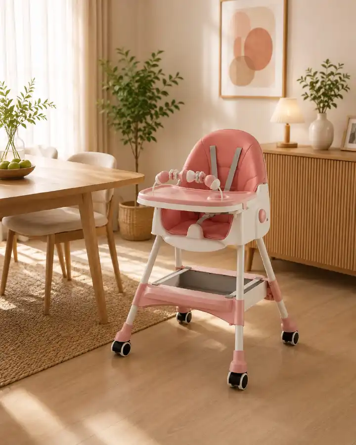 LATEST 5 in 1 Convertible Baby High Chair Foldable Reclining Adjustable Height Removable Tray Toy Bar Safety Harness Wheels Rocking Chair Feeding Seat
