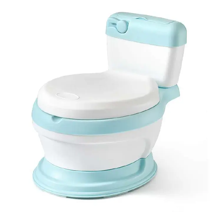 Kids Potty Training Toilet Realistic Toilet Seat Design Comfortable Toddler Toilet Trainer with Lid Easy Clean Portable Bathroom Chair for Boys Girls BLUE