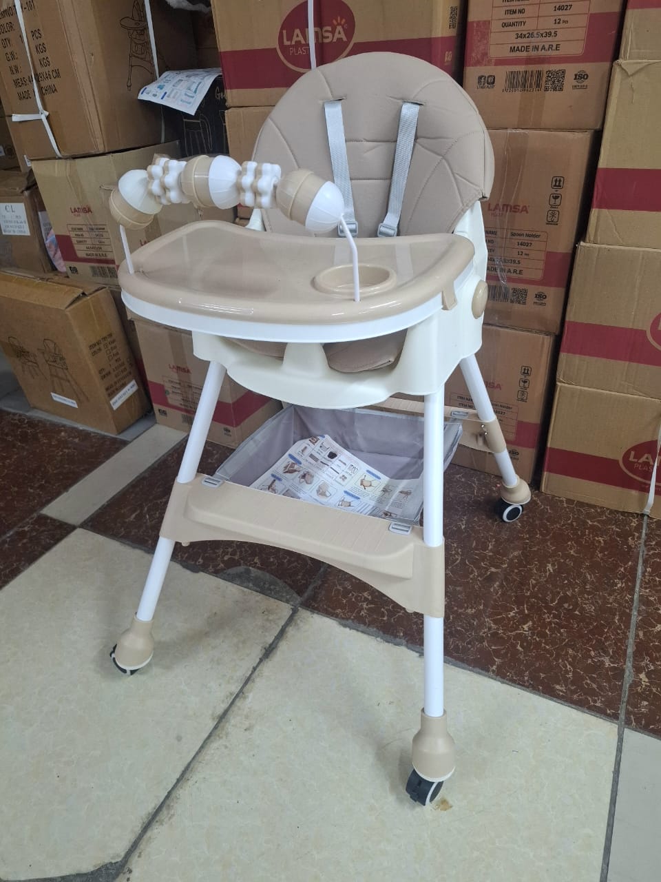 5 in 1 Convertible Baby High Chair Foldable Reclining Adjustable Height Removable Tray Toy Bar Safety Harness Wheels Rocking Chair Feeding Seat