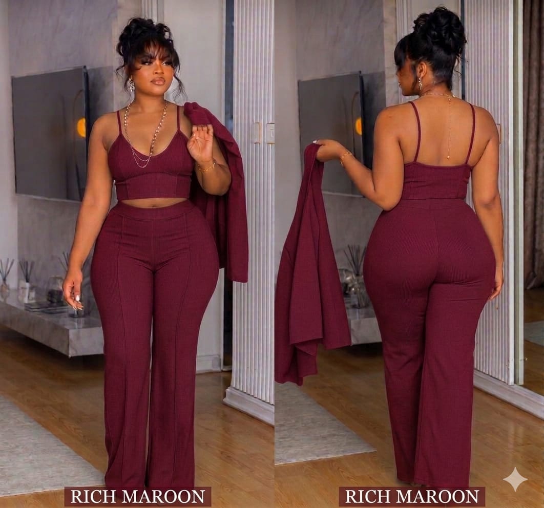 Women’s Elegant 3 Piece Palazzo Pants Set with Crop Camisole & Blazer
