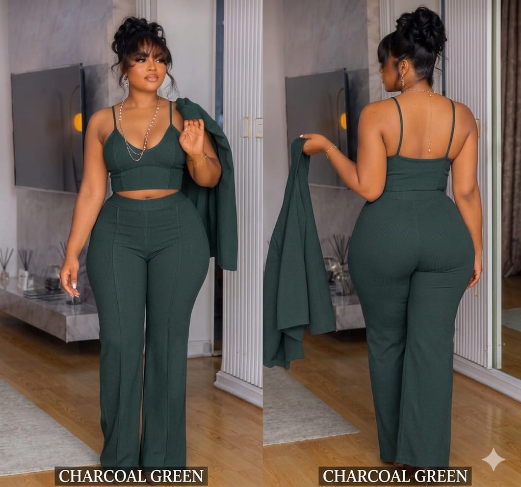 Women’s Elegant 3 Piece Palazzo Pants Set with Crop Camisole & Blazer
