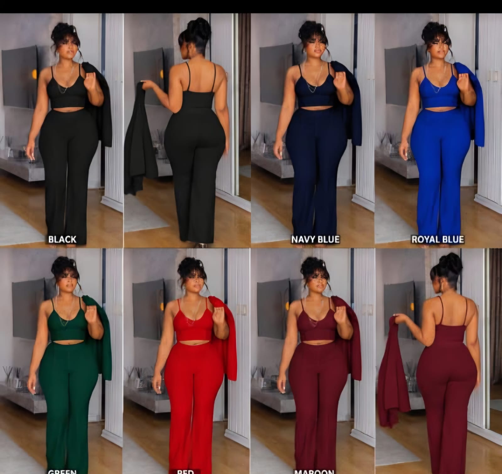 Women’s Elegant 3 Piece Palazzo Pants Set with Crop Camisole & Blazer