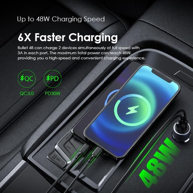 Oraimo Bullet 48 48W Car Charger - Small Size Ultra Fast Charging for All Devices