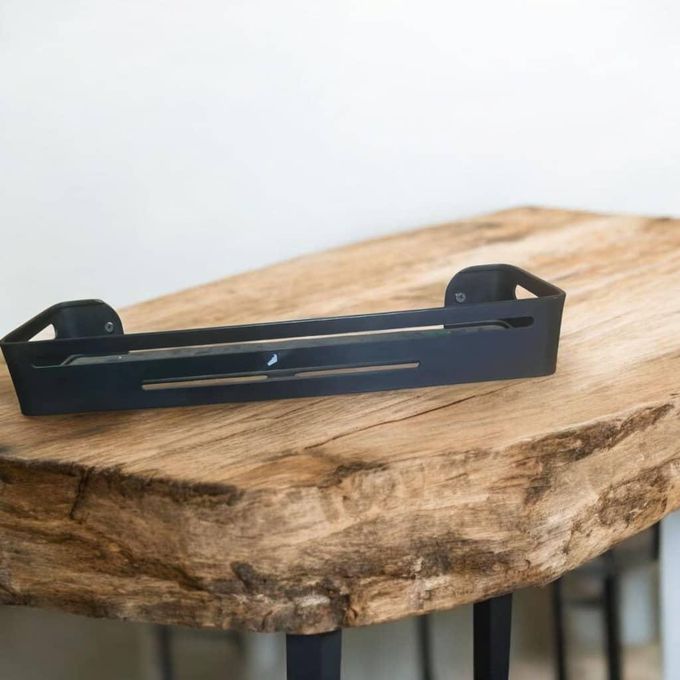 Bathroom Storage Tray Towel Bar Dual-Purpose Metal Shelf Wall Mounted Shampoo Holder for Kitchen & Bathroom, Black, Space-Saving Organizer