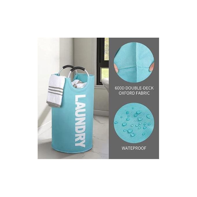 81L Large Laundry Basket Collapsible Fabric Laundry Hamper Tall Foldable Laundry Bag with Handles Waterproof Portable Washing Bin Folding Clothes Bag for Travel Shopping Bathroom College Light Blue