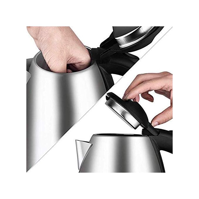 Fast Boiling Percolator Kettle 2 Liters - Silver/Black, Electric Hot Water Kettle for Kitchen, Durable Stainless Steel, Quick Heating, Large Capacity for Family Use