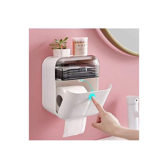 Wall Mounted Toilet Paper Holder - Waterproof Plastic Tissue Box Container for Bathroom Roll Paper Storage, Large Size