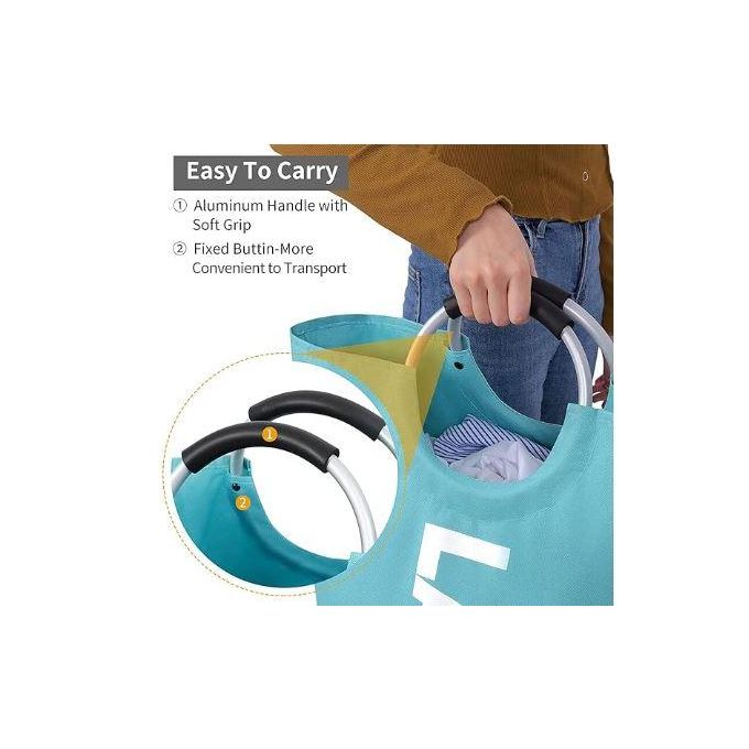 81L Large Laundry Basket Collapsible Fabric Laundry Hamper Tall Foldable Laundry Bag with Handles Waterproof Portable Washing Bin Folding Clothes Bag for Travel Shopping Bathroom College Light Blue