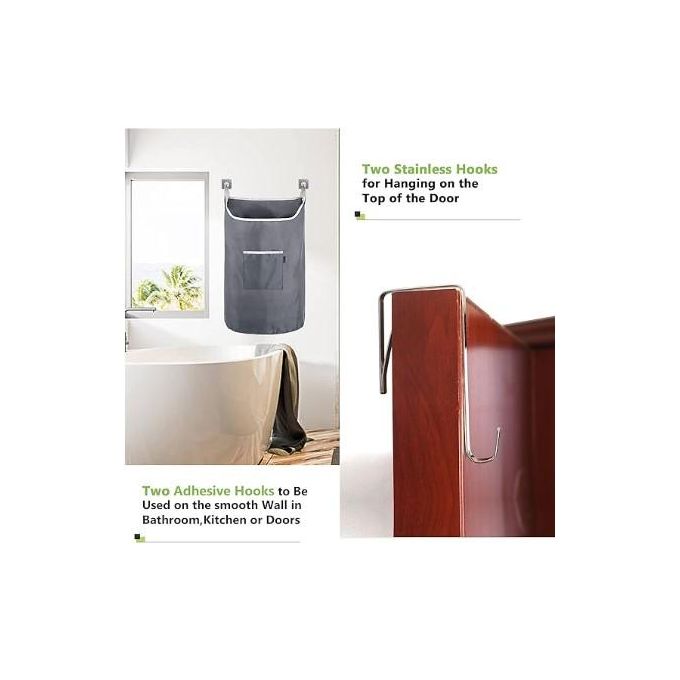 Overdoor Hanging Laundry Hamper with Clips - 57L Large Capacity, Pink, for Kitchen Bedroom Living Room, Space Saving Storage