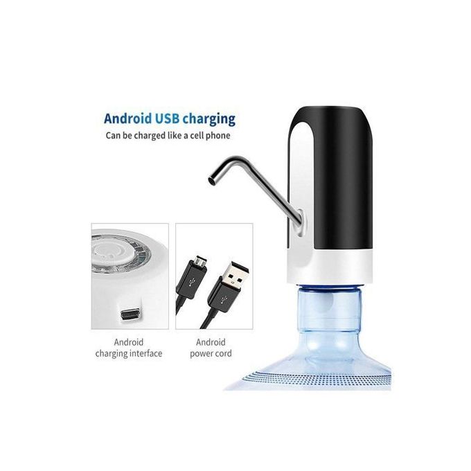 USB Charged Portable Water Dispenser - Black/White - Battery Operated Electric Water Pump for 5 Gallon Bottles, Camping, Travel, Home Use