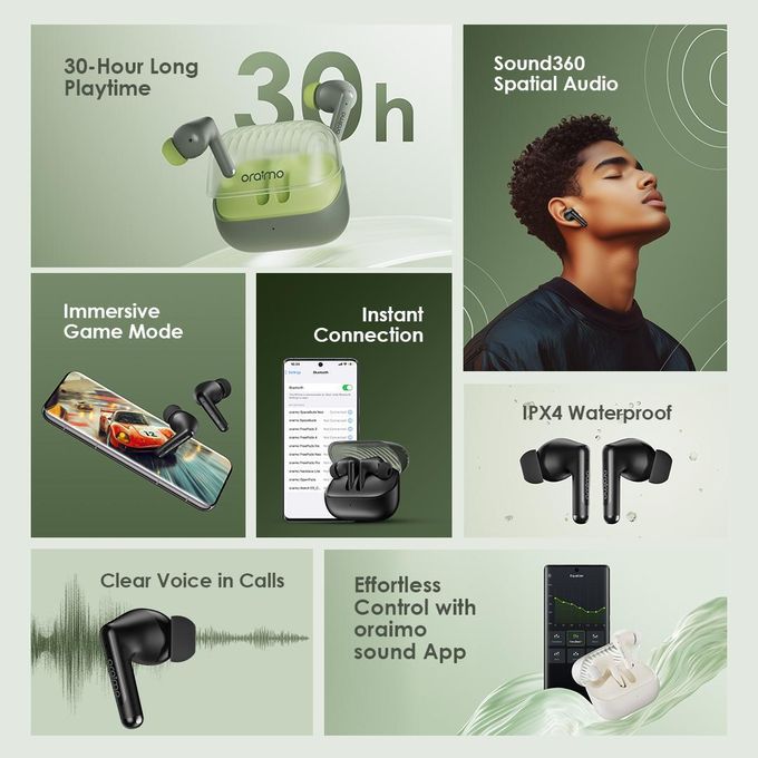 Oraimo SpaceBuds Neo True Bluetooth Spatial Earpods Wireless Charging - Black