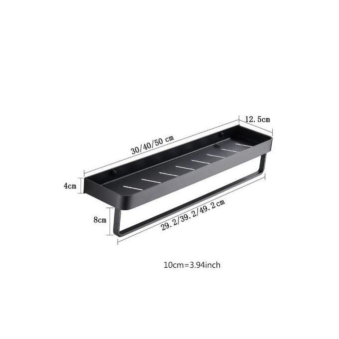 Bathroom Storage Tray Towel Bar Dual-Purpose Metal Shelf Wall Mounted Shampoo Holder for Kitchen & Bathroom, Black, Space-Saving Organizer