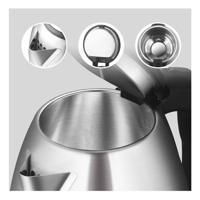 Fast Boiling Percolator Kettle 2 Liters - Silver/Black, Electric Hot Water Kettle for Kitchen, Durable Stainless Steel, Quick Heating, Large Capacity for Family Use