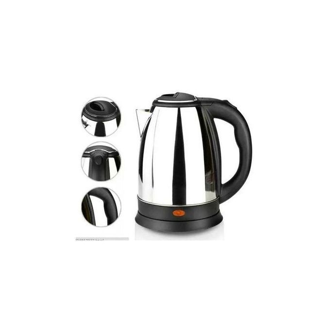 Fast Boiling Percolator Kettle 2 Liters - Silver/Black, Electric Hot Water Kettle for Kitchen, Durable Stainless Steel, Quick Heating, Large Capacity for Family Use