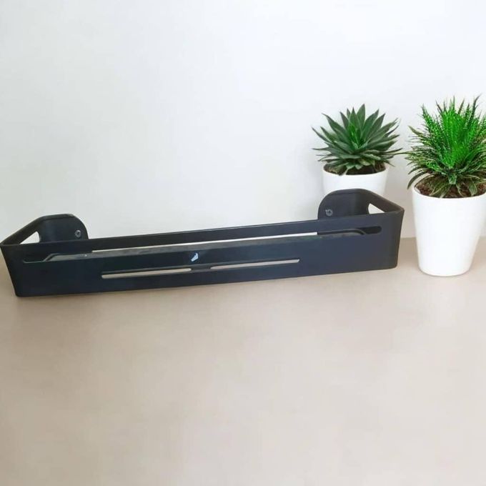 Bathroom Storage Tray Towel Bar Dual-Purpose Metal Shelf Wall Mounted Shampoo Holder for Kitchen & Bathroom, Black, Space-Saving Organizer