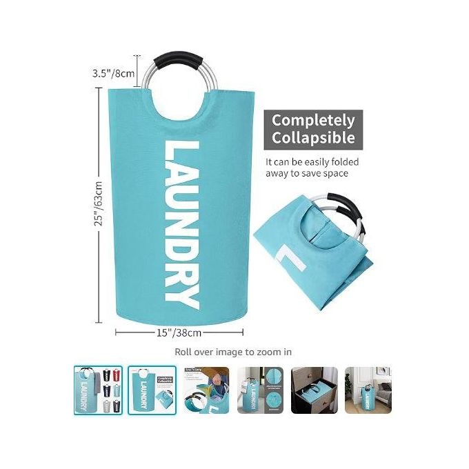 81L Large Laundry Basket Collapsible Fabric Laundry Hamper Tall Foldable Laundry Bag with Handles Waterproof Portable Washing Bin Folding Clothes Bag for Travel Shopping Bathroom College Light Blue
