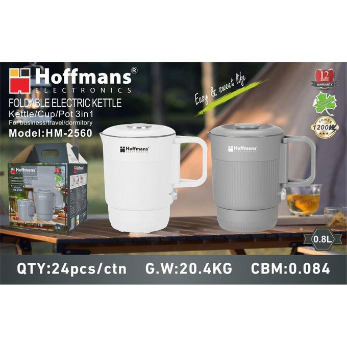 Hoffmans 3-in-1 Foldable Fast Boil Electric 0.8L Travel Kettle, Cup & Pot 1200W HM-2560 - Grey