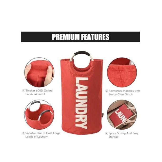 Large Laundry Basket 82L, Dirty Clothes Hamper for Kids, 38x38x72cm Red Multicolor, Durable Storage for Bedroom & Bathroom