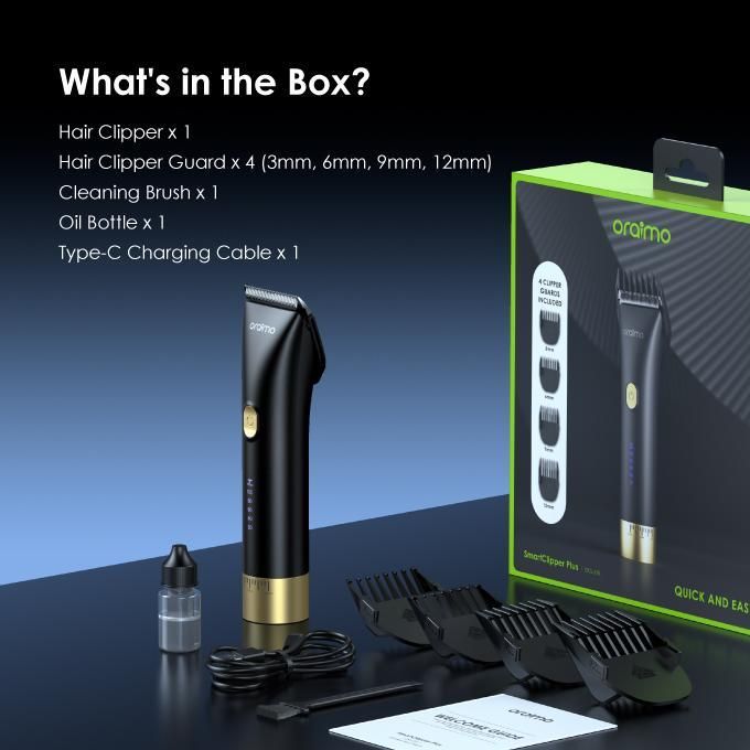 Oraimo Smart Clipper Plus Cordless Hair Clipper for Men - Long-Lasting Battery, Rechargeable, Home Use, Black