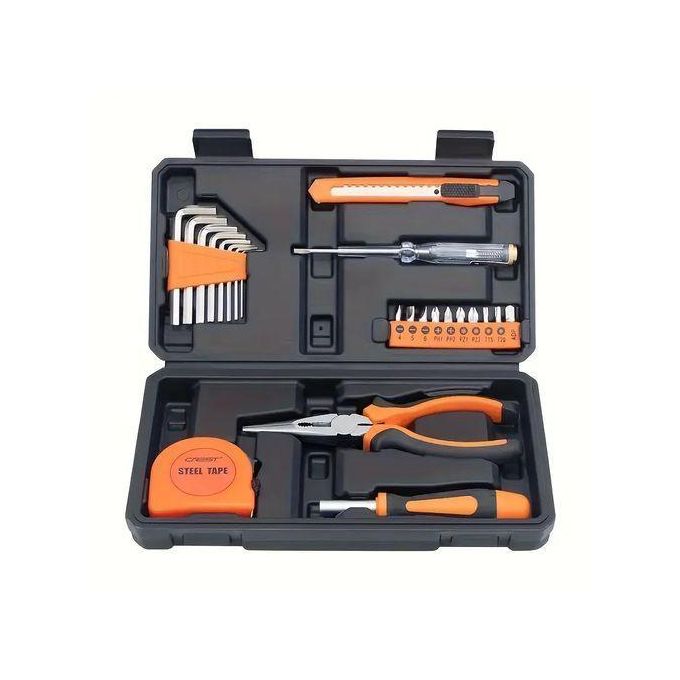 TIMBUTUS TIMBUTUS 23-Piece Home Repair Tool Set - Carbon Steel, Plastic Case, Multi-Purpose Use, Orange