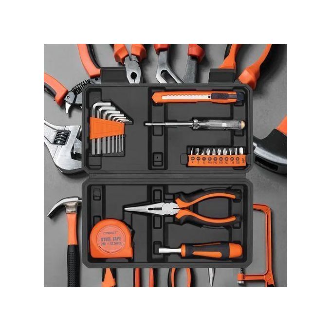 TIMBUTUS TIMBUTUS 23-Piece Home Repair Tool Set - Carbon Steel, Plastic Case, Multi-Purpose Use, Orange
