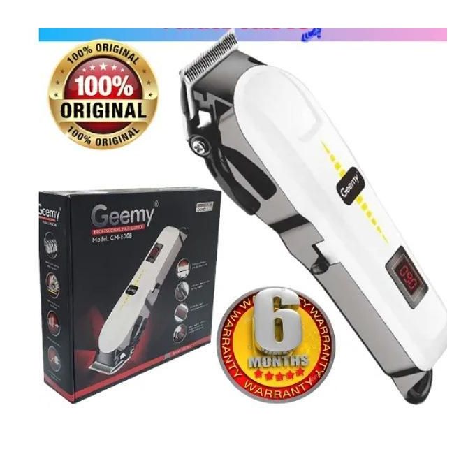 Geemy Professional Rechargeable Hair Clipper Trimmer for Men - White & Black, Cordless Electric Shaver, Home Salon Use