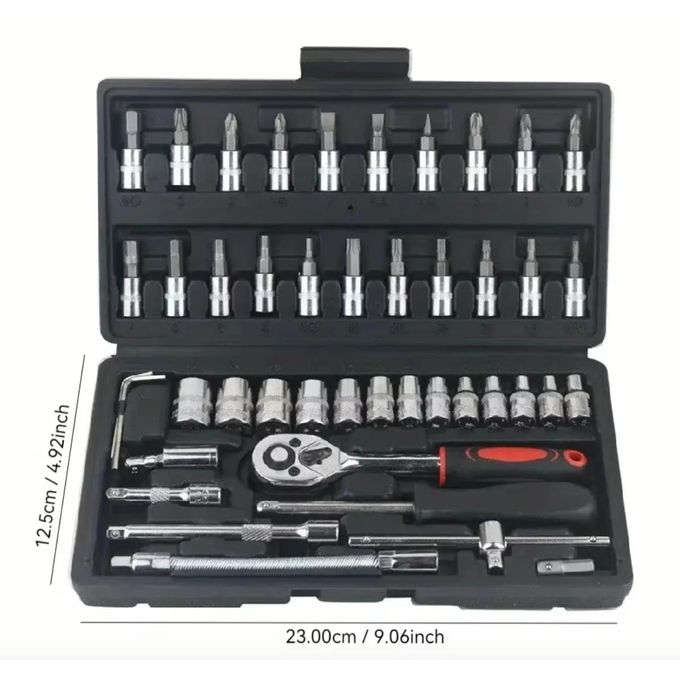 46pcs Car Repair Tool Kit 1/4-Inch Socket Wrench Set - Durable Chrome Vanadium Steel, Portable Storage Case, Essential for DIY Auto Maintenance
