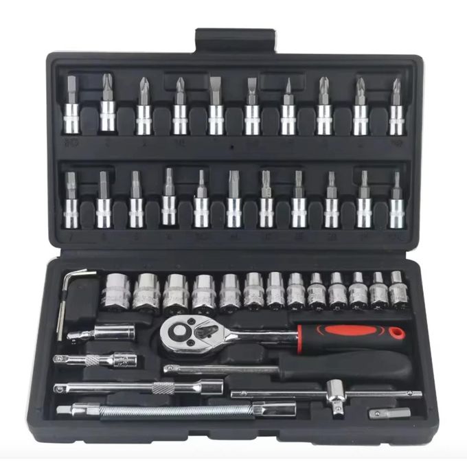 46pcs Car Repair Tool Kit 1/4-Inch Socket Wrench Set - Durable Chrome Vanadium Steel, Portable Storage Case, Essential for DIY Auto Maintenance