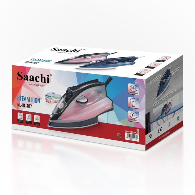 Saachi Steam Iron with Nonstick Plate - Pink, Extra Large, Lightweight, Easy Glide, Perfect for Wrinkle-Free Clothes, Durable Home Ironing Tool