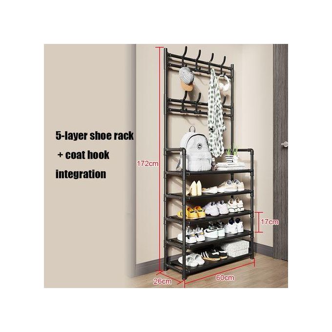 Bekia Integrated Shoe Rack and Coat Rack Multi Functional Storage Rack for Home Entryway, Black, Space Saving Organizer