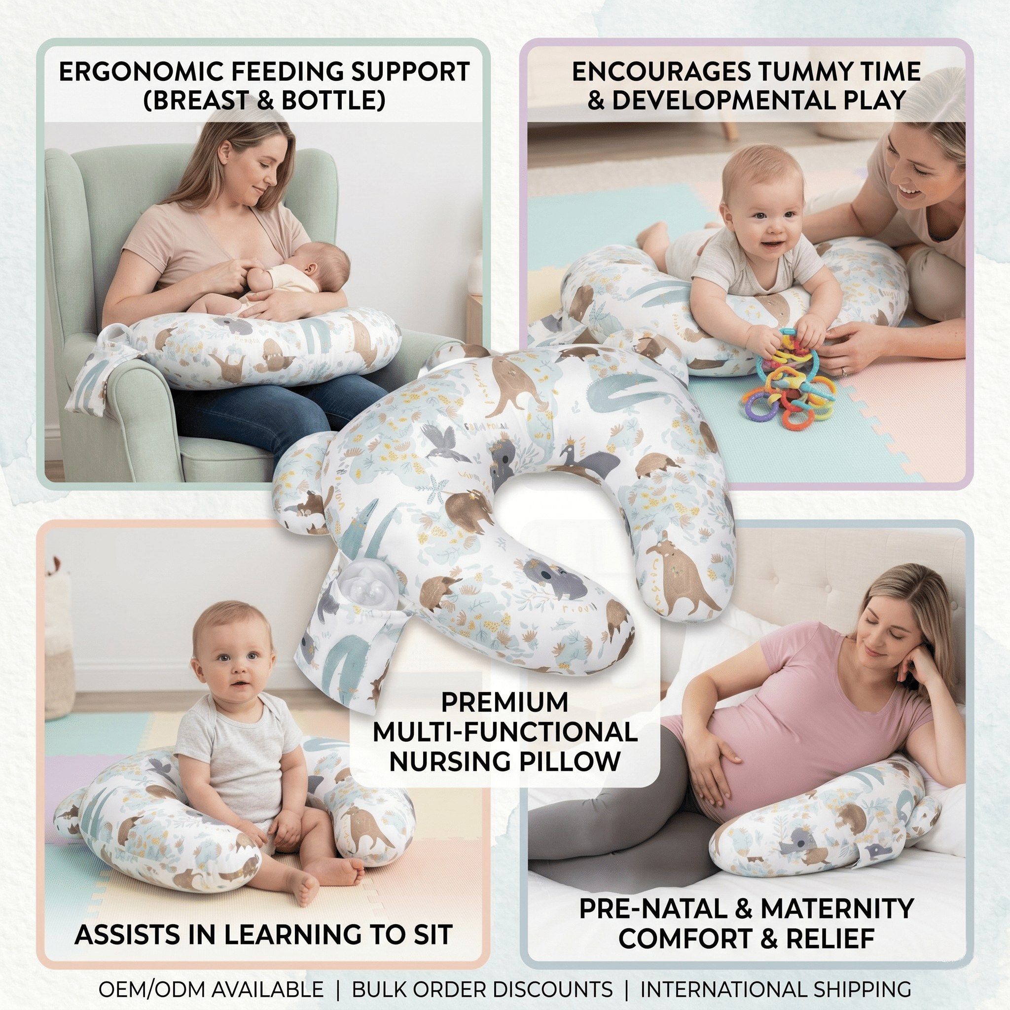 3-in-1 Nursing Pillow | Multipurpose Breastfeeding Support Cushion | Baby Feeding, Sitting & Tummy Time Pillow | Removable Washable Cover