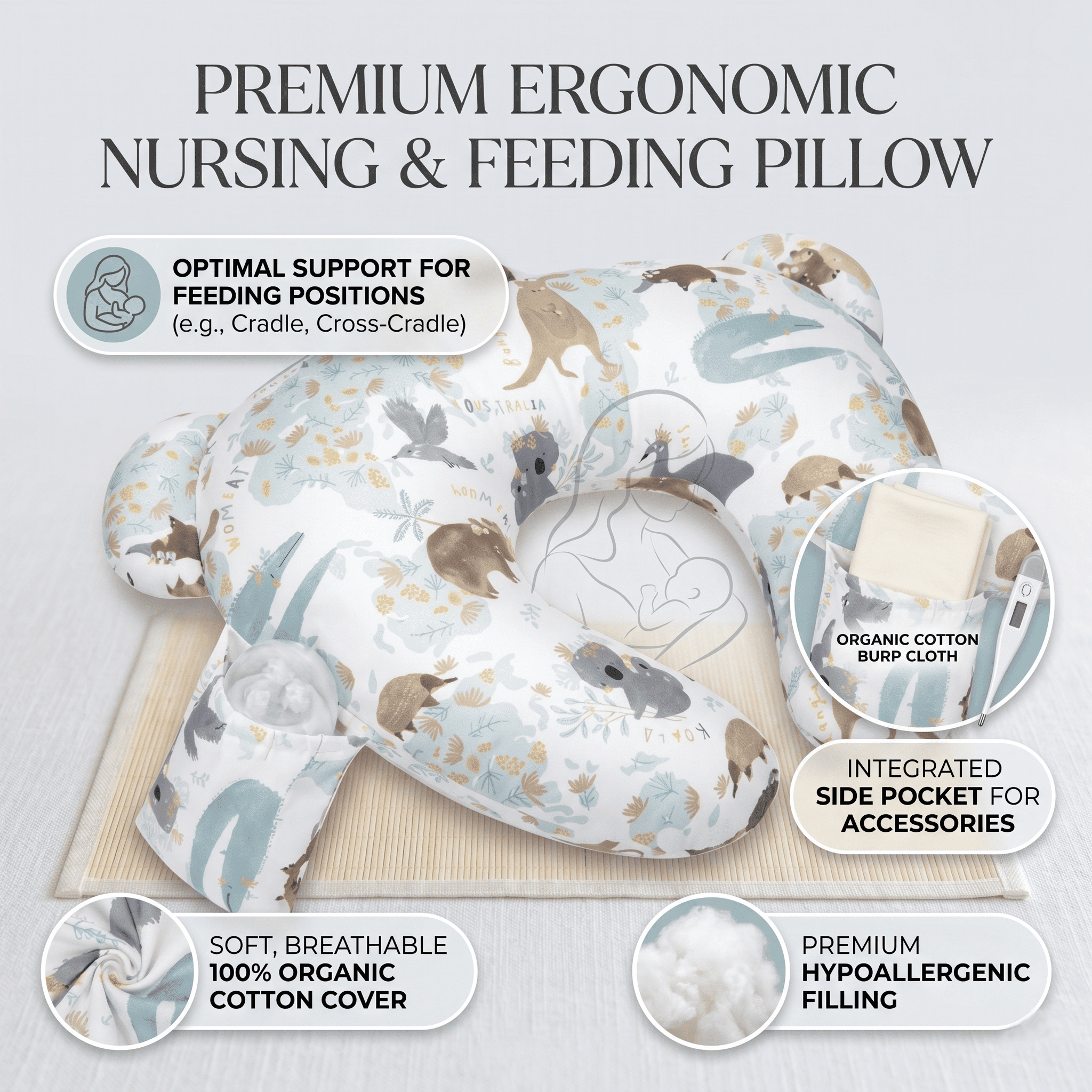 3-in-1 Nursing Pillow | Multipurpose Breastfeeding Support Cushion | Baby Feeding, Sitting & Tummy Time Pillow | Removable Washable Cover