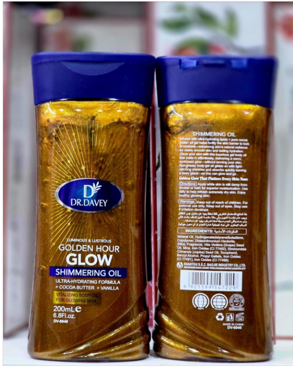 Dr. Davey Golden Hour Glow Shimmering Body Oil – Radiant Hydrating Glow Oil for Face & Body, Lightweight Illuminating Skin Shimmer