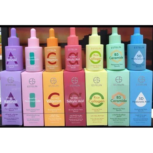 ESTELIN Facial Serum 30ml – Vitamin C, Hyaluronic Acid, Niacinamide, Retinol, Ceramide & Salicylic Acid – Brightening, Anti-Aging, Acne Treatment, Hydrating & Dark Spot Remover