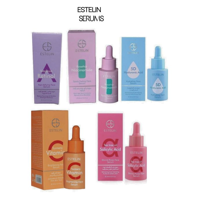 ESTELIN Facial Serum 30ml – Vitamin C, Hyaluronic Acid, Niacinamide, Retinol, Ceramide & Salicylic Acid – Brightening, Anti-Aging, Acne Treatment, Hydrating & Dark Spot Remover