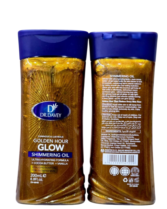 Dr. Davey Golden Hour Glow Shimmering Body Oil – Radiant Hydrating Glow Oil for Face & Body, Lightweight Illuminating Skin Shimmer