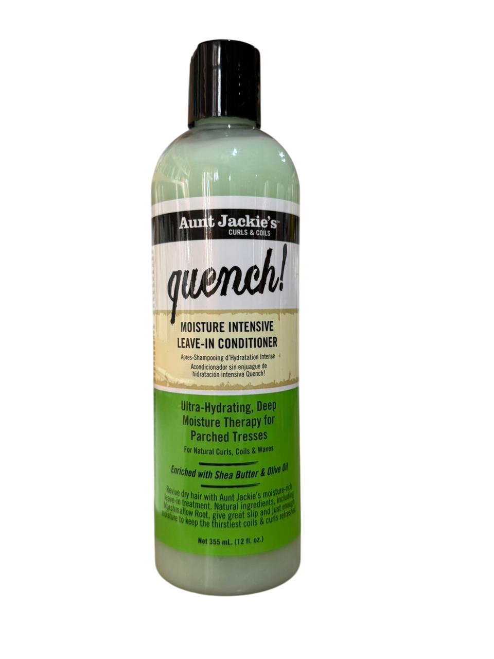Aunt Jackie’s Curls & Coils “Quench!” Moisture Intensive Leave-In Conditioner 355ml | Hydrating Leave-In Cream for Dry, Frizzy & Curly Hair | Softening & Detangling Formula