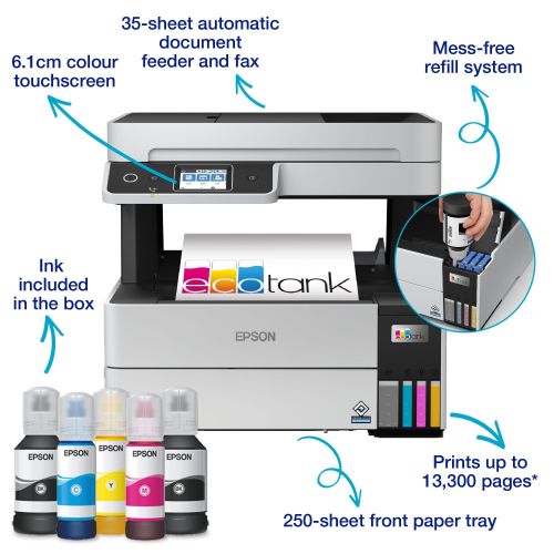 {With inks} Brand New Epson Office Printer | Epson L6490 ECOTANK Printer Black in Color, Print, Scan, Copy and Wireless| All in one Office Printer | Portable and Easy to Install and Print
