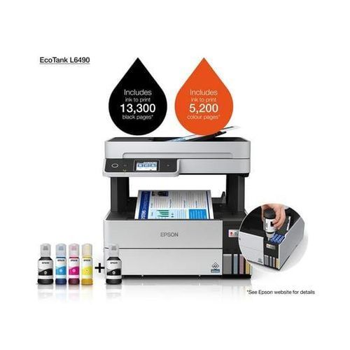 {With inks} Brand New Epson Office Printer | Epson L6490 ECOTANK Printer Black in Color, Print, Scan, Copy and Wireless| All in one Office Printer | Portable and Easy to Install and Print