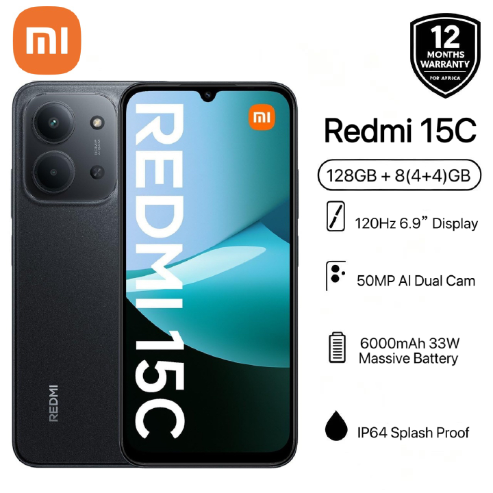 [Xiaomi Official] Brand New Redmi 15C 128GB + 8(4+4)GB 6.9'' 120Hz Immersive Display 6000mAh 33W 50MP Main +8MP Front Cam Fast Charger Xiaomi Hyper OS Side Fingerprint Smartphone smart phones